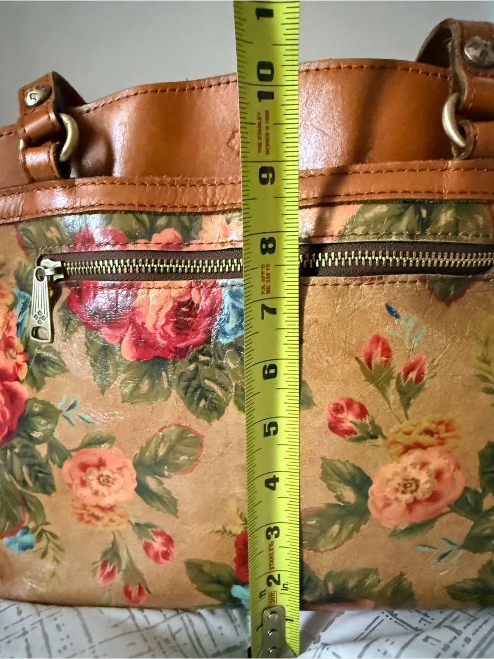 Patricia Nash Poppy Tote Floral Leather Shoulder Bag Brown and Multicolor - Picture 8 of 10